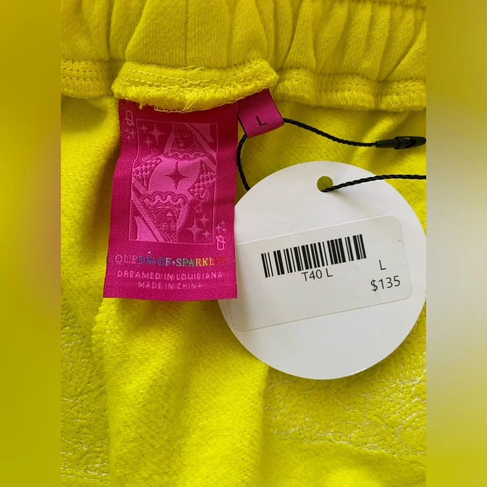 NWT Queen of Sparkles Yellow Fish Sequin Shorts Large Revolve Beach Vacation - Picture 7 of 12